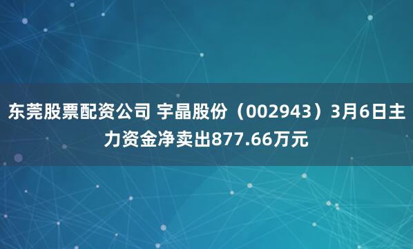 东莞股票配资公司 宇晶股份（002943）3月6日主力资金净卖出877.66万元