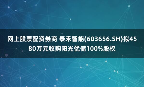 网上股票配资券商 泰禾智能(603656.SH)拟4580万元收购阳光优储100%股权