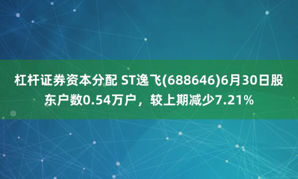 杠杆证券资本分配 ST逸飞(688646)6月30日股东户数0.54万户，较上期减少7.21%